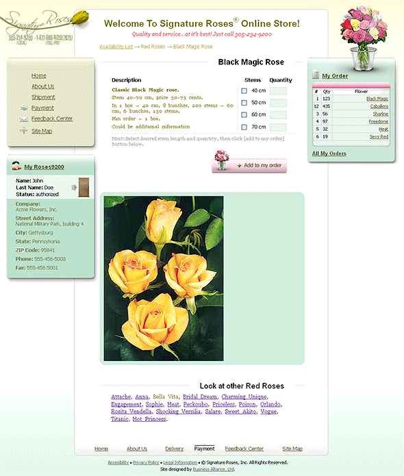 «Signature Roses»: Карточка продукта (профайл)